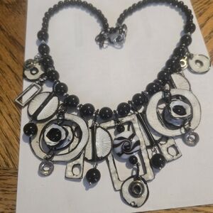 Black and White Geometric Beaded Statement Necklace